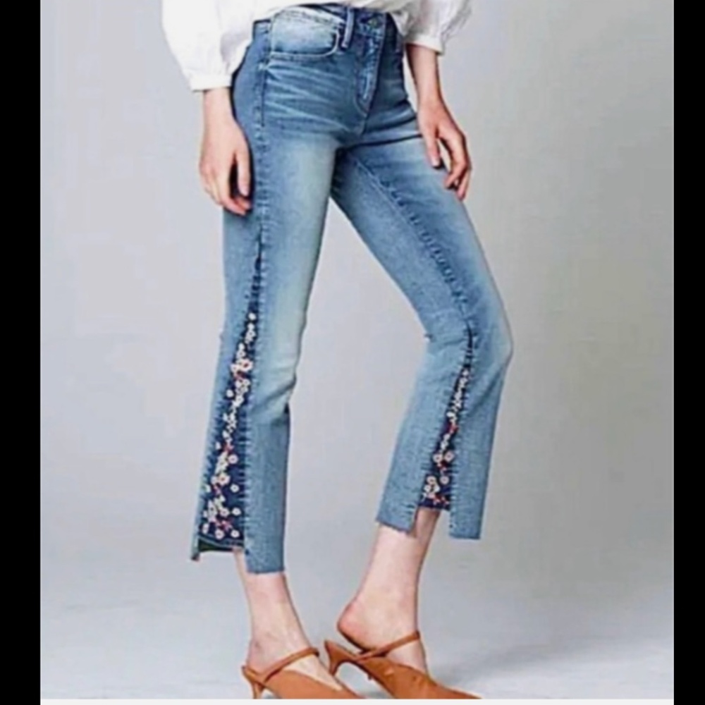 Driftwood Indie Floral Embroidered Cropped Leg Slim Jeans Size W26 L26